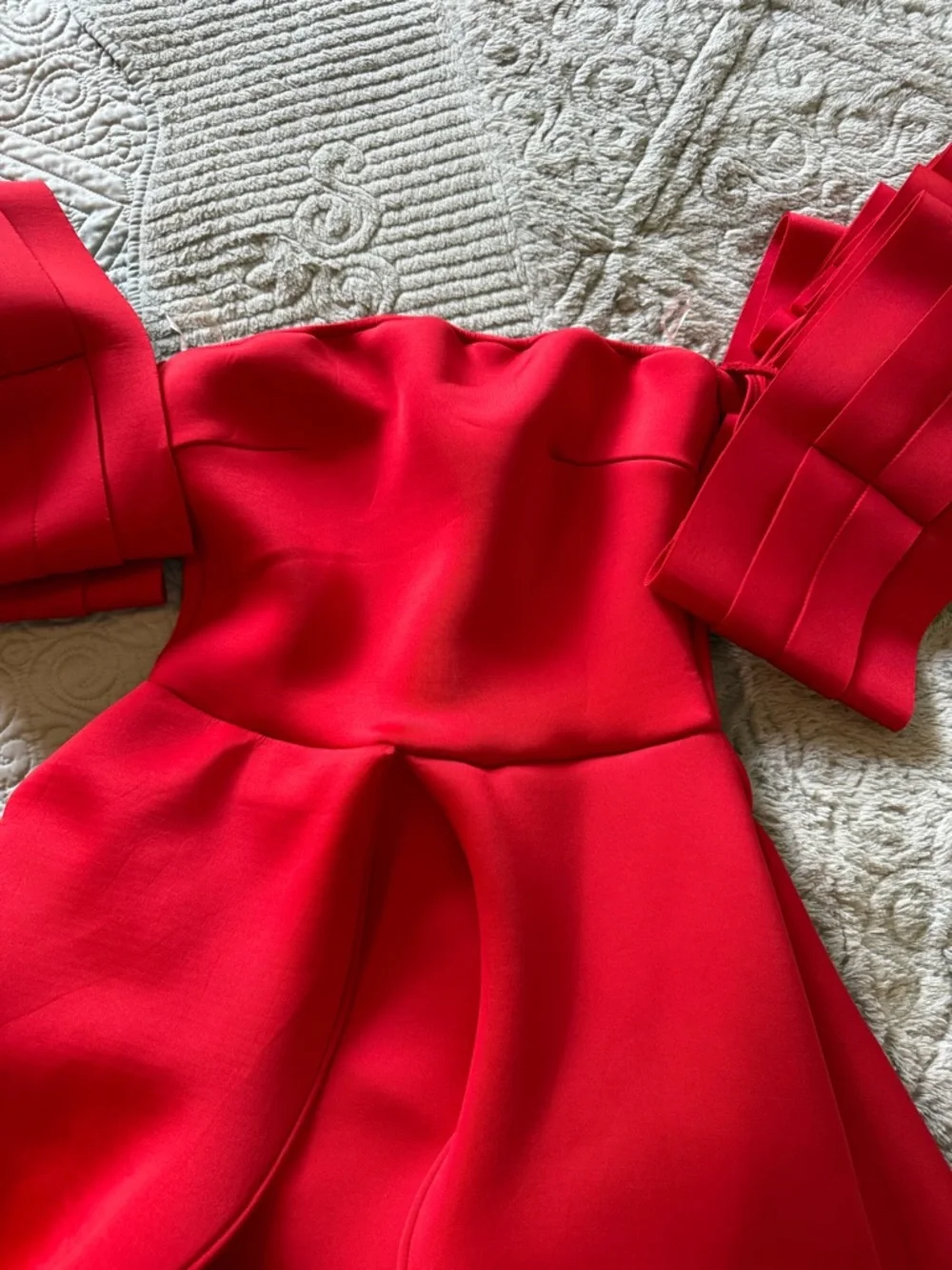 Off-Shoulder Red High-Low Ruffle Formal Dress - Picture 8 of 13